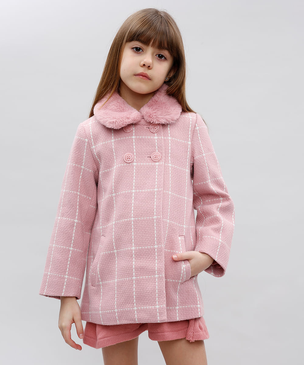 Casaco-Infantil-Estampado-Quadriculado-com-Pelo-Rosa-9431751-Rosa_1