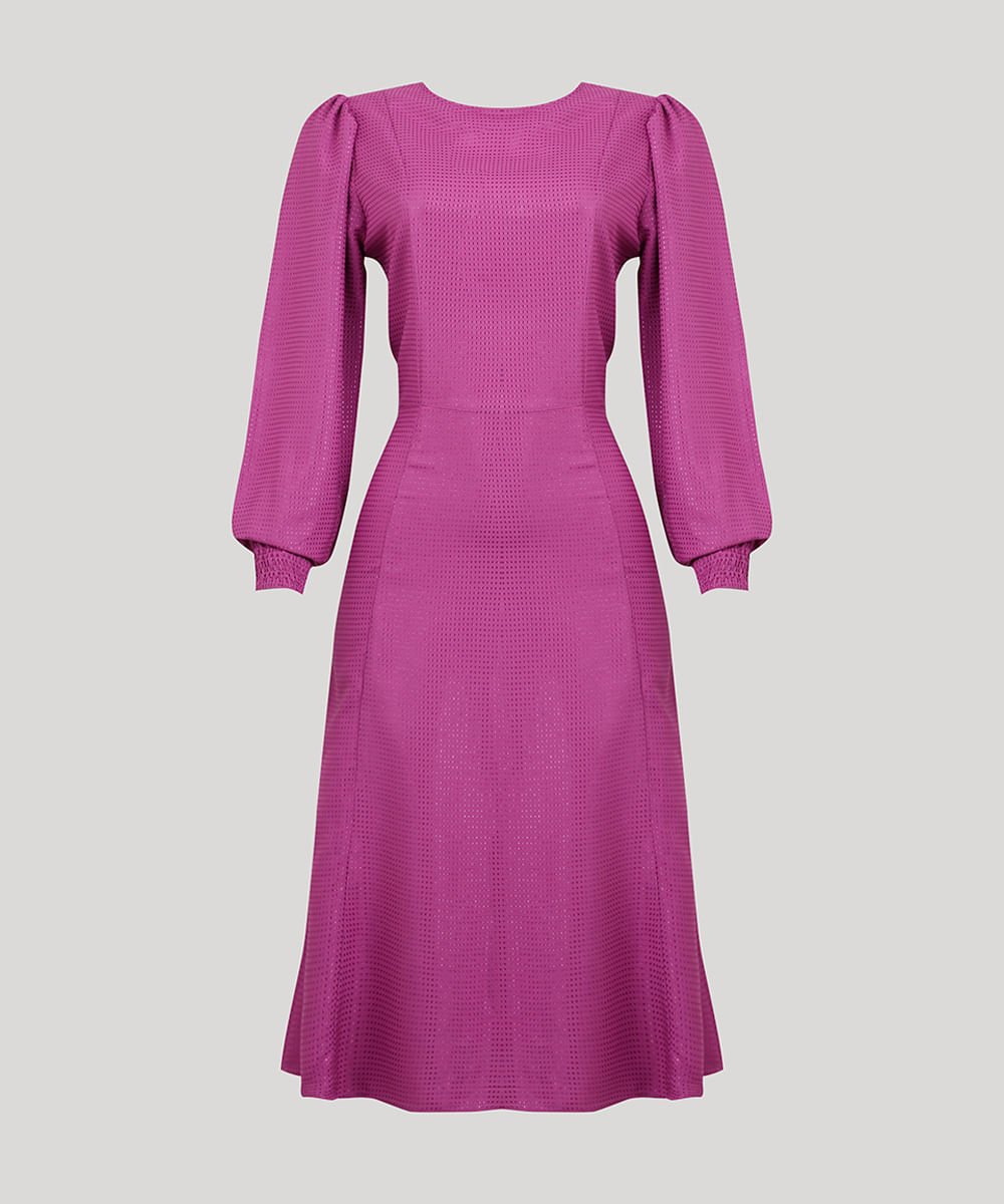Vestido Feminino Midi Mindset com Brilho Manga Longa Roxo