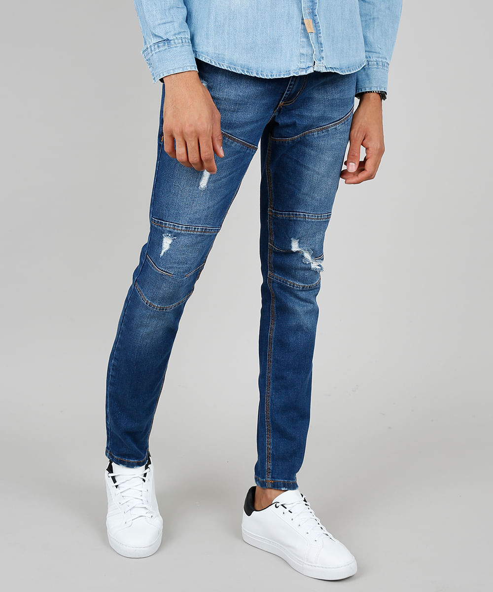 Calca-Jeans-Masculina-Skinny-com-Recortes-e-Rasgos-Azul-Medio-9532783-Azul_Medio_1