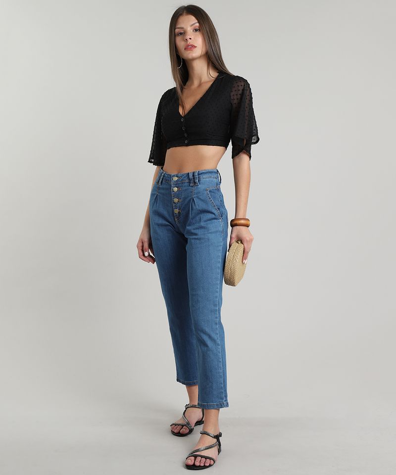 Camisa-Feminina-Cropped-Texturizada-Manga-Curta-Preta-9612678-Preto_3