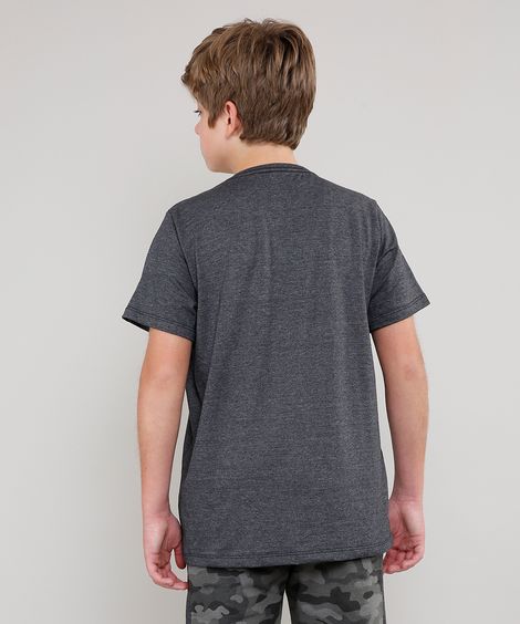 Camiseta Juvenil Jurassic Park Manga Curta Gola Careca  Cinza Mescla Escuro