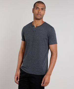 Camiseta Masculina Tal Pai Tal Filho Básica Mescla Manga Curta Gola Portuguesa Cinza Mescla Escuro