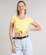 Blusa-Feminina-Cropped-Canelada-com-No-Manga-Curta-Decote-V-Amarelo-9528490-Amarelo_1