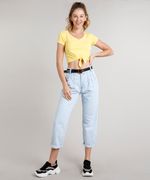 Blusa-Feminina-Cropped-Canelada-com-No-Manga-Curta-Decote-V-Amarelo-9528490-Amarelo_3