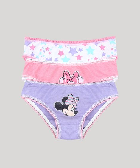 Kit de 3 Calcinhas Infantis Minnie Multicor