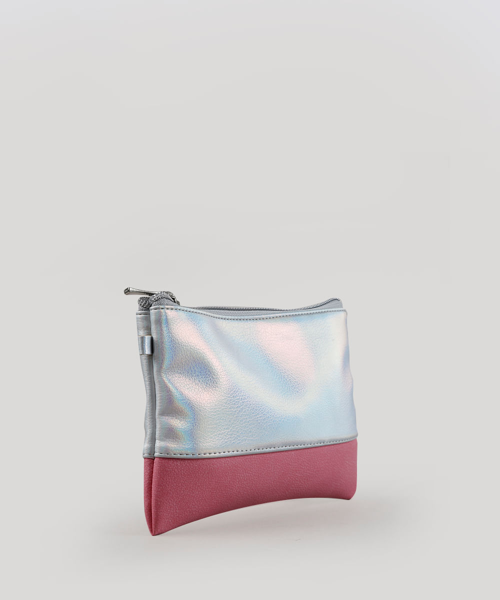 Nécessaire Feminina Holográfica com Recorte Rosa
