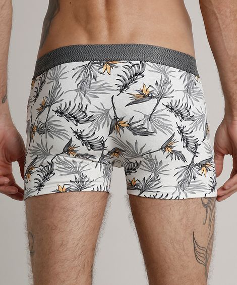 Cueca Boxer Masculina Estampada de Folhagem Off White