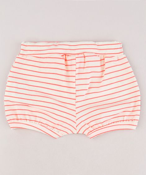 Short Infantil Balonê Listrado Neon com Laço Off White