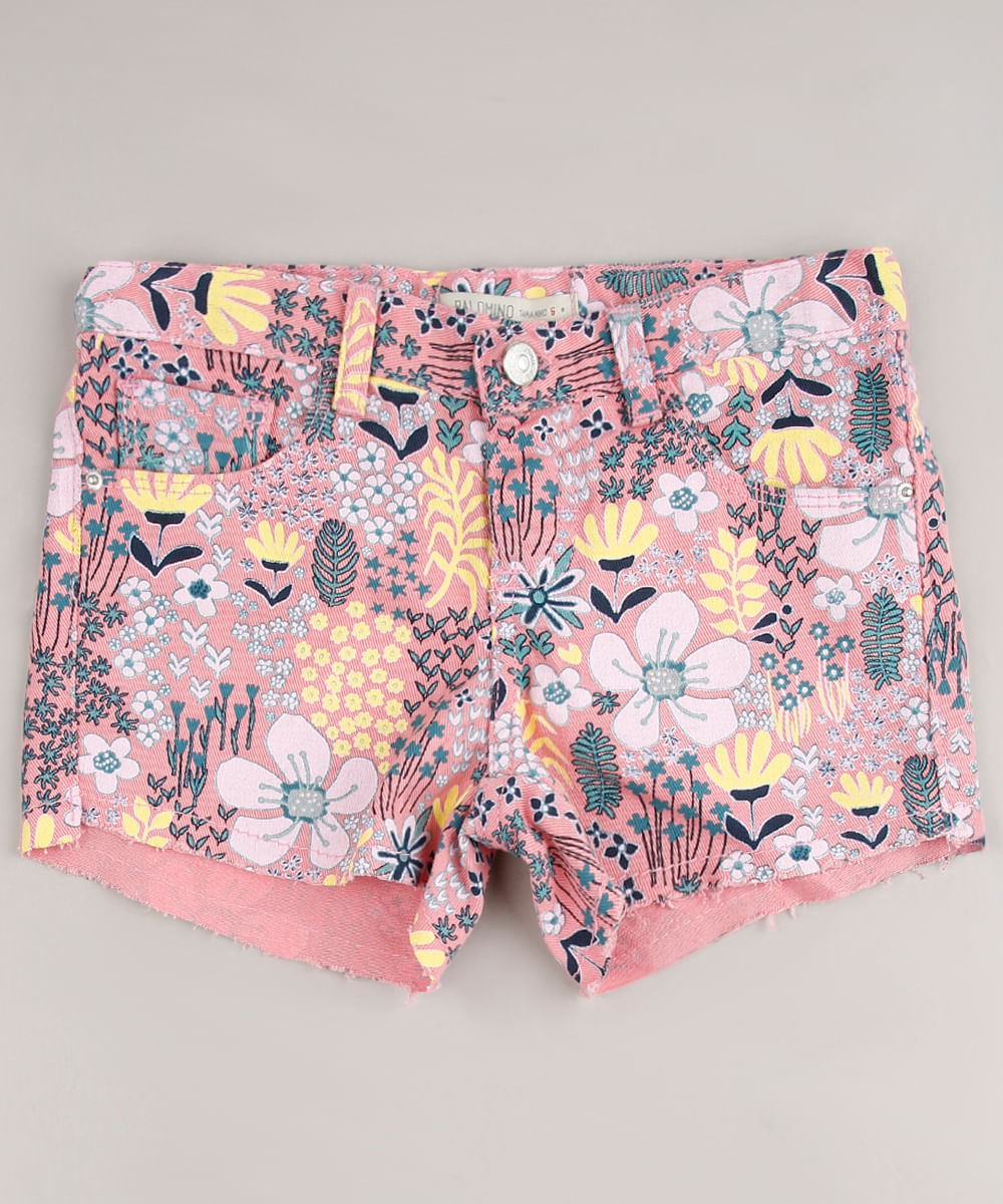 Short-de-Sarja-Infantil-Estampado-Floral-com-Barra-Desfiada-Rosa-9672530-Rosa_1