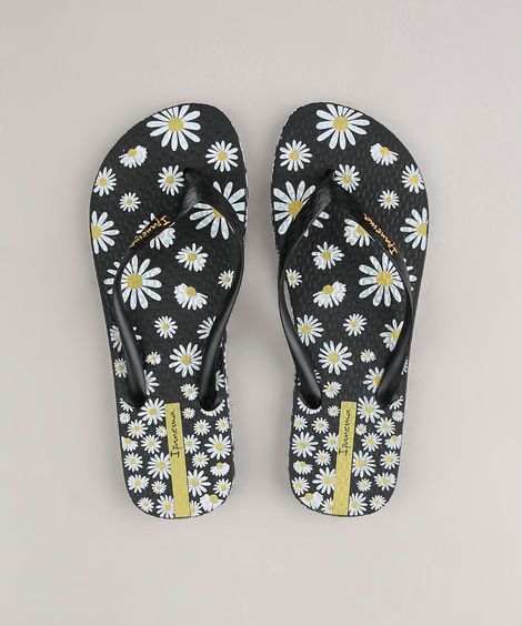 Chinelo Feminino Ipanema Feelings Estampado Floral Preto