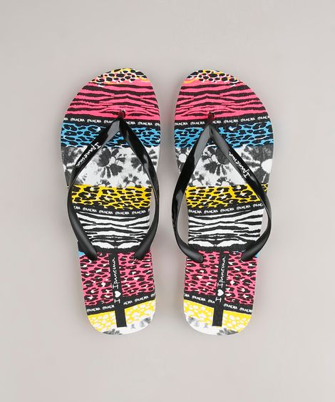 Chinelo Feminino Ipanema Animal Print com Mix de Estampa Branco