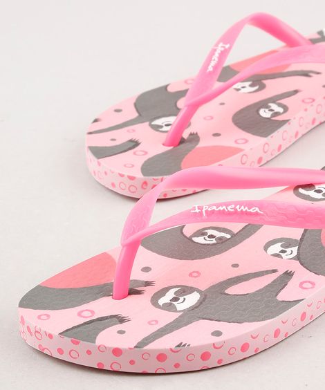 Chinelo Feminino Ipanema Feelings Estampado Bicho-Preguiça  Rosa