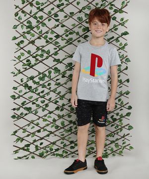 Bermuda Infantil PlayStation em Moletom com Bolsos Preta