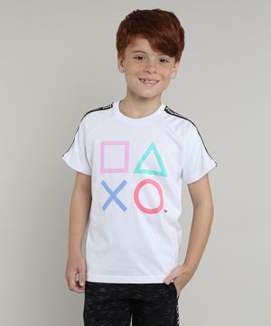 Camiseta Infantil PlayStation Manga Curta Branca