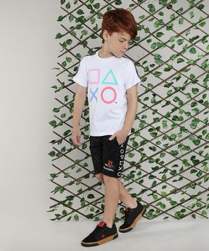Camiseta Infantil PlayStation Manga Curta Branca