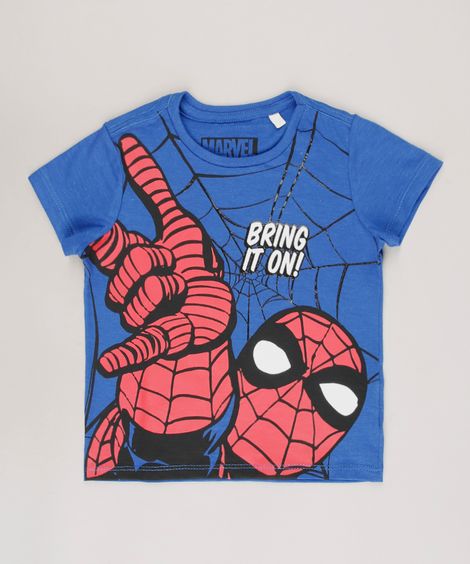 Camiseta Infantil Homem Aranha "Bring It On" Manga Curta Azul