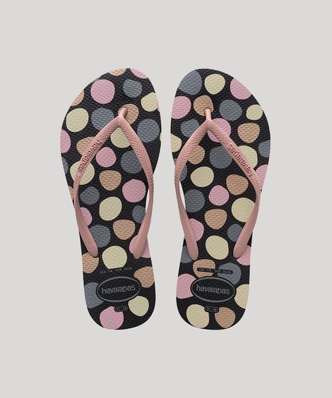 Chinelo Feminino Havaianas Slim Estampado de Poá Preto