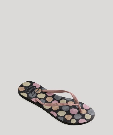 Chinelo Feminino Havaianas Slim Estampado de Poá Preto