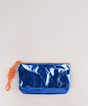 Necessaire Feminina Metalizada com Cordão Azul