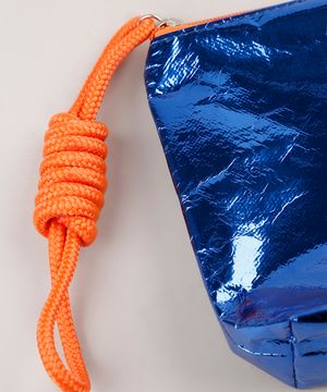 Necessaire Feminina Metalizada com Cordão Azul