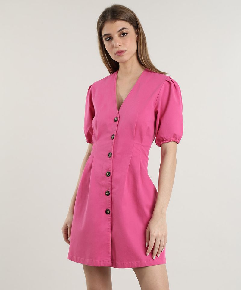 Vestido-Feminino-Mindset-Curto-com-Botoes-Manga-Bufante-Pink-9823105-Pink_1