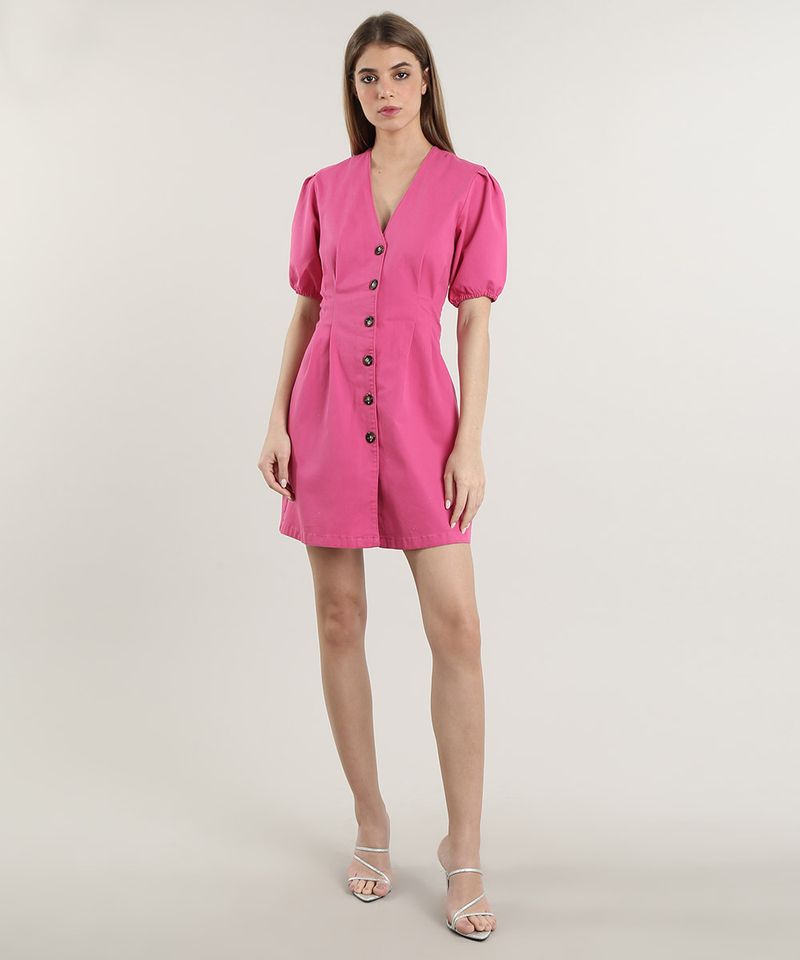Vestido-Feminino-Mindset-Curto-com-Botoes-Manga-Bufante-Pink-9823105-Pink_3