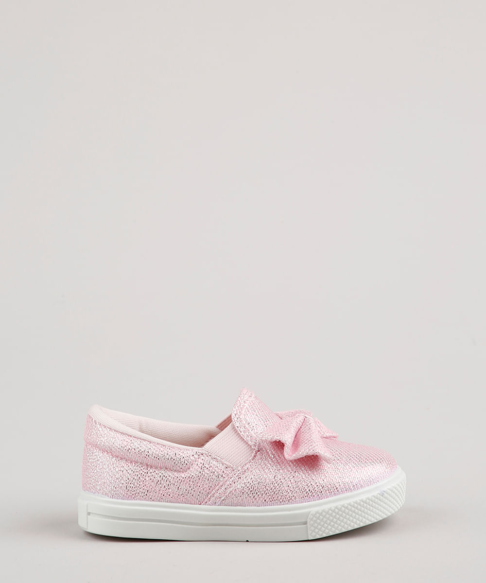 Tênis Infantil Baby Club Slip On com Lurex e Laço Rosa Menor preço em Tênis Infantil Baby Club Slip On com Lurex e Laço Rosa