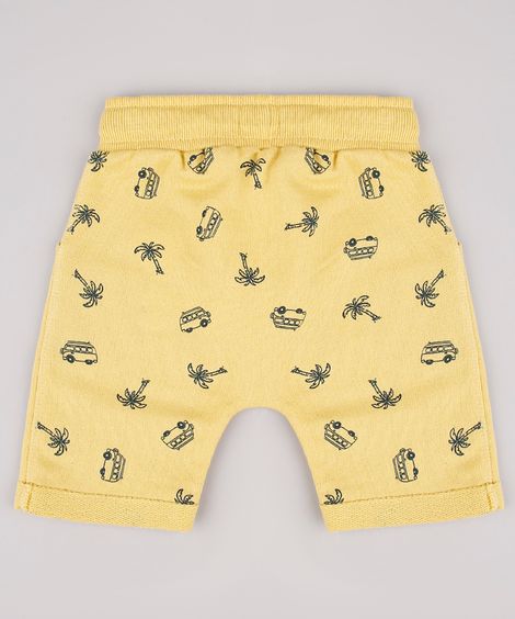 Bermuda Infantil Estampada Tropical em Moletom Amarela