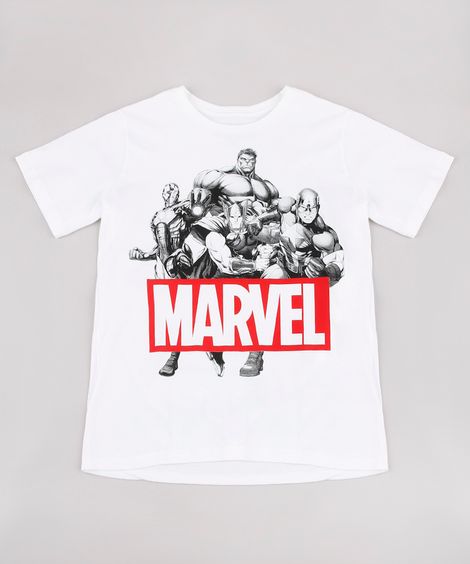 Camiseta Juvenil Marvel Os Vingadores Manga Curta Off White