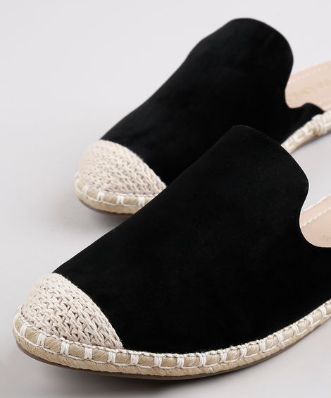 Mule Feminino Via Uno Bico Redondo com Corda Preto