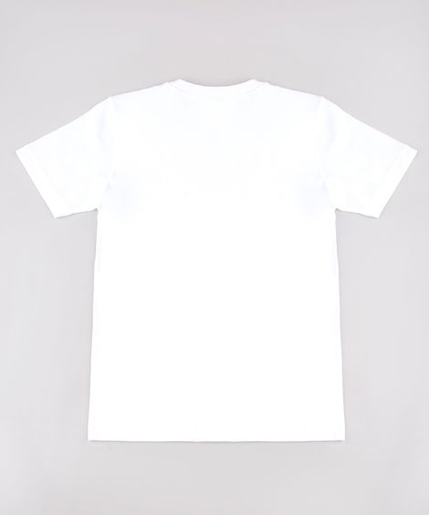 Camiseta Infantil com Bolso Estampado de Folhagem Manga Curta Off White