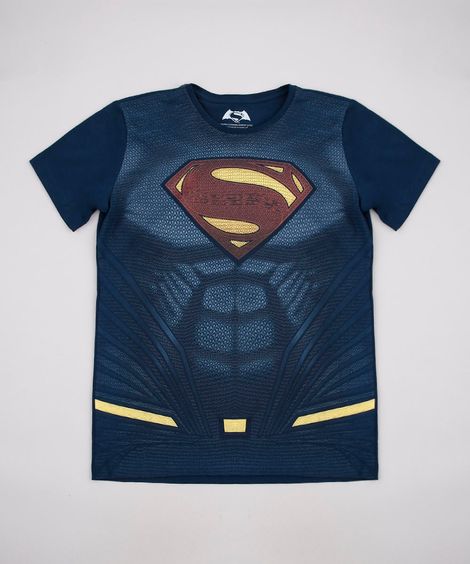 Camiseta Juvenil Super-Homem Manga Curta Azul Marinho