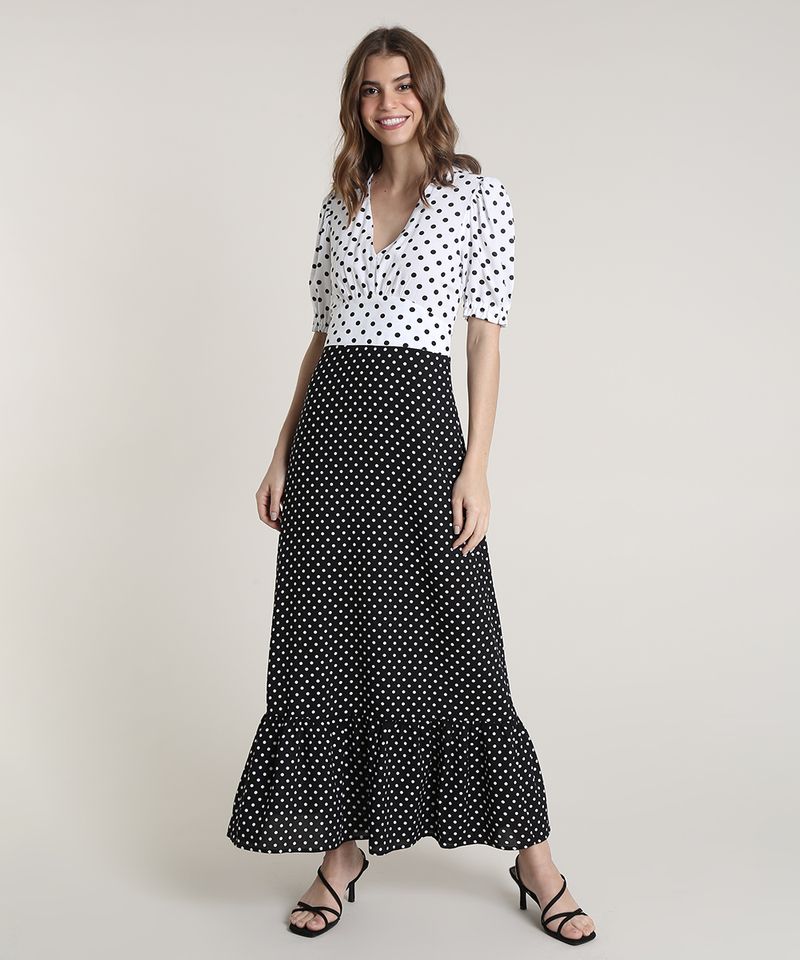 Vestido-Feminino-Mindset-Longo-Bicolor-Estampado-de-Poa-Manga-Curta-Preto-9843828-Preto_1