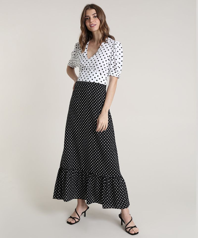 Vestido-Feminino-Mindset-Longo-Bicolor-Estampado-de-Poa-Manga-Curta-Preto-9843828-Preto_3