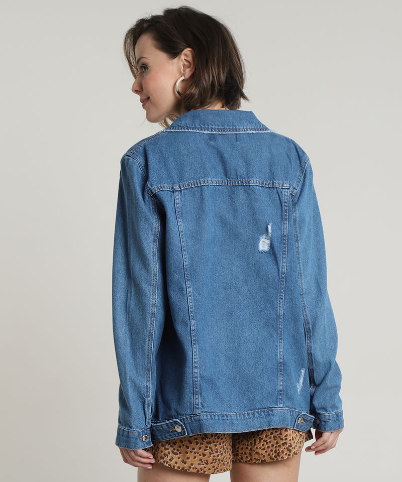 Jaqueta-Jeans-Feminina-Longa-com-Rasgos-e-Bolsos-Azul-Medio-9805760-Azul_Medio_2