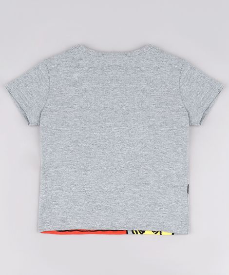 Camiseta Infantil Snoopy Manga Curta Cinza Mescla