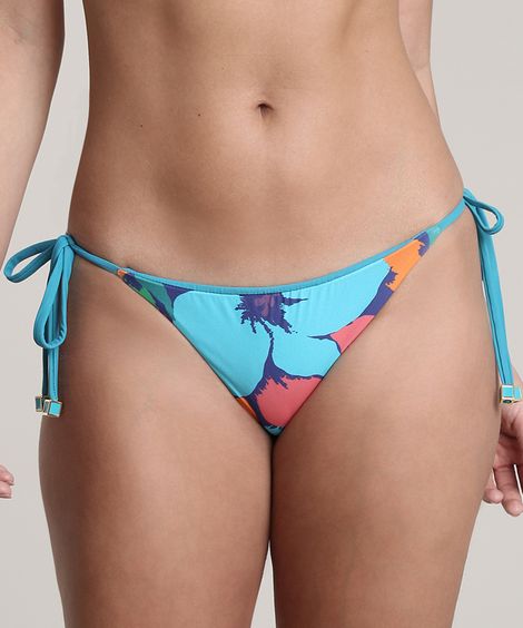 Biquíni Calcinha Salinas Tanga Dupla Face Estampado Floral com Proteção UV50+ Azul