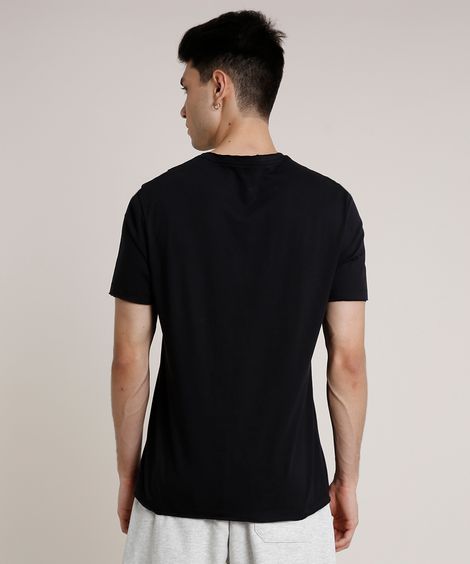 Camiseta Masculina Caveira Tropical Manga Curta Gola Careca Preta