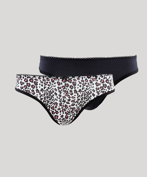 Kit de 2 Calcinhas Biquíni Animal Print Onça Multicor