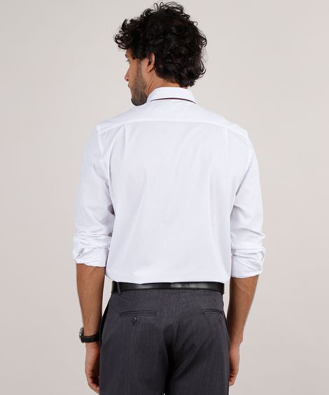 Kit de Camisa Masculina Social Comfort Manga Longa + Gravata em Jacquard Branca