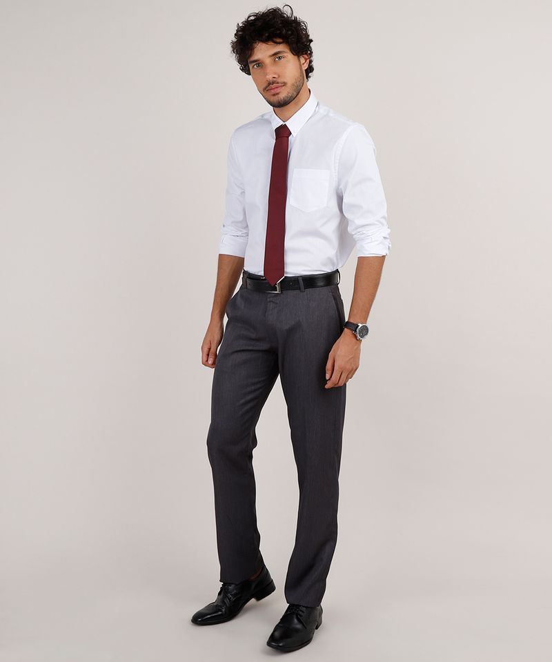 kit de camisa masculina social comfort manga longa + gravata em