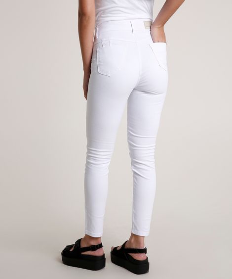 Calça de Sarja Feminina Sawary Skinny Pull Up Cintura Super Alta Branca