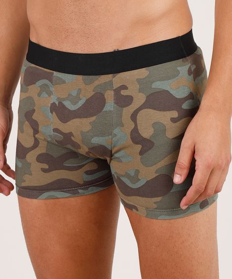Cueca Masculina Boxer Estampada Camuflada Verde Militar