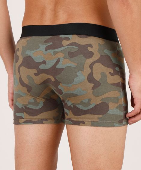 Cueca Masculina Boxer Estampada Camuflada Verde Militar