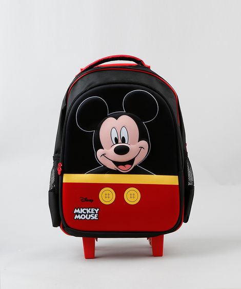 Mochila Escolar Infantil com Rodinhas Mickey Mouse Preta