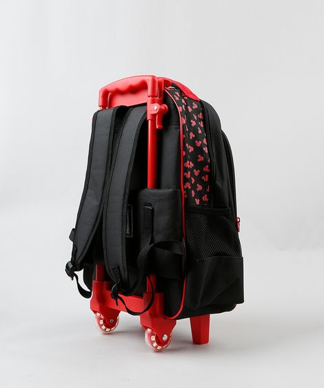 Mochila Escolar Infantil com Rodinhas Mickey Mouse Preta