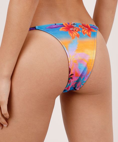Biquíni Calcinha Blueman Tanga Estampado Poente Tropical com Proteção UV50+ Azul