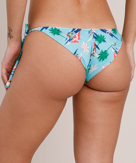 Biquíni Calcinha Tanga Estampado de Praia com Proteção UV50+ Azul Claro