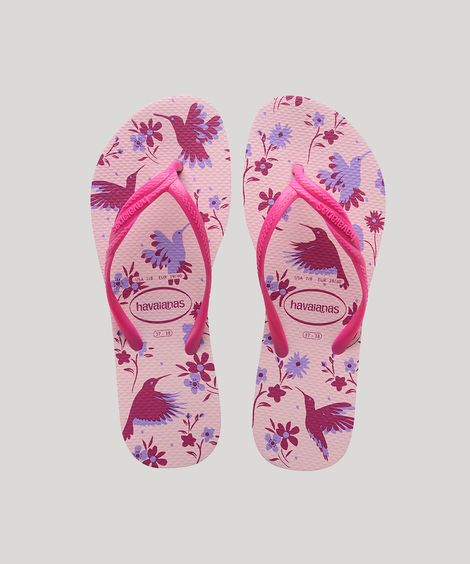 Chinelo Havaianas Feminino Fantasia Sunny Estampado Beija-Flor Rosa Claro