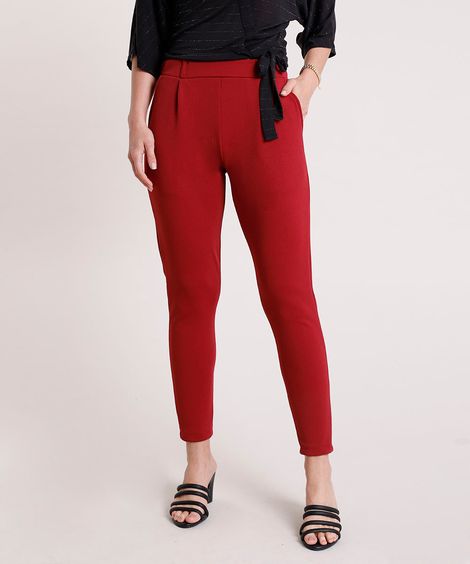 Calça Feminina Básica Alfaiatada Cintura Média Vinho
